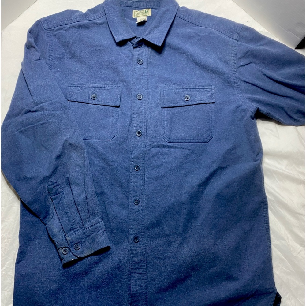 LL Bean Men's Blue Cotton Flannel Button Up Size Xl